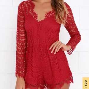 Lulus red lace romper size small